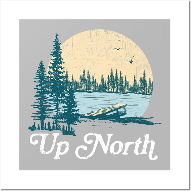 Vintage Up North Lake, Teal and White Wall Art by GreatLakesLocals